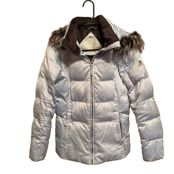 ZeroXposur Puffer Jacket Blue Faux-Fur Hood Quilted Warm Outdoor Sports Ski Coat - Picture 1 of 10